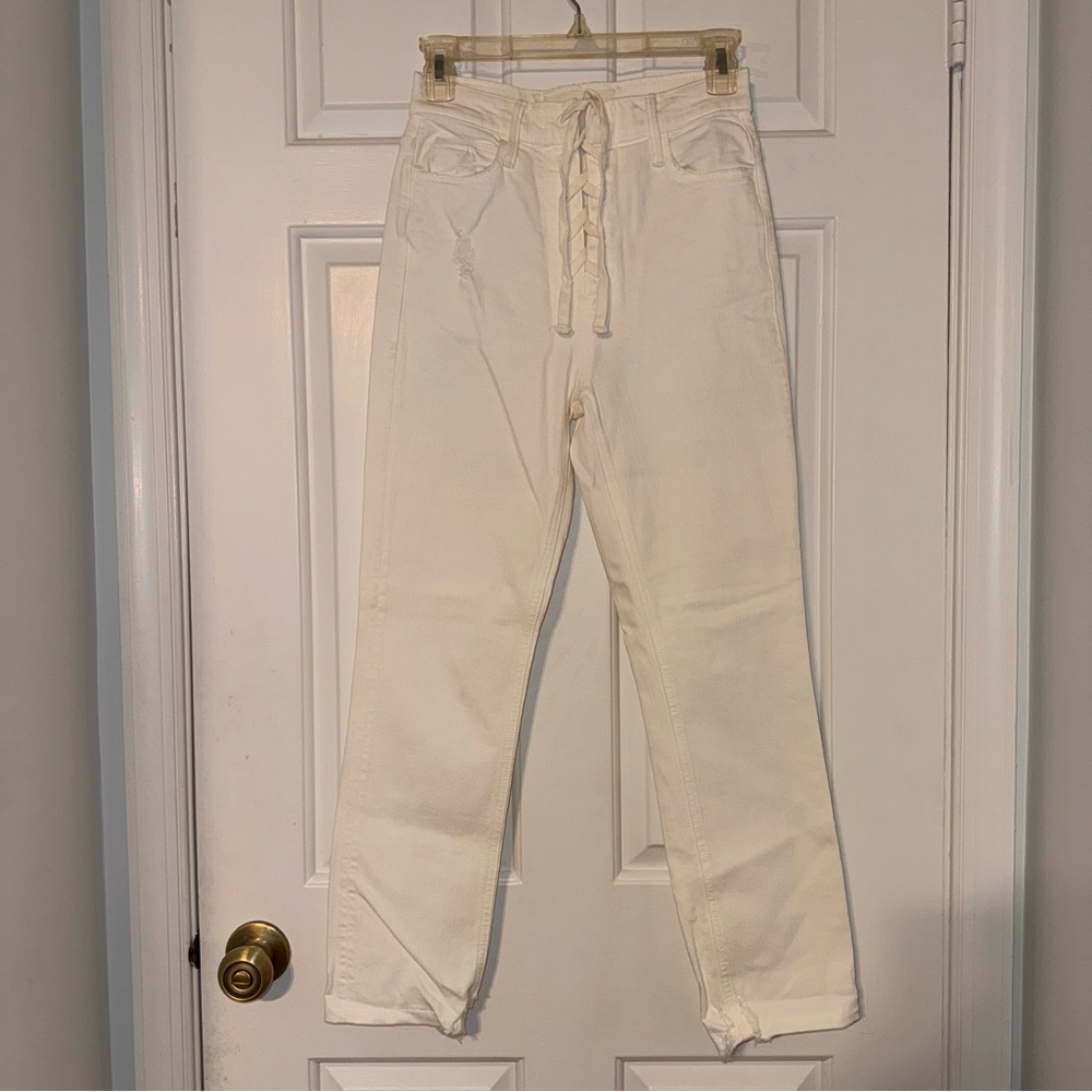 Mother Superior white lace up fly dazzler ankle chew high rise skinny jeans 25 - Picture 2 of 16